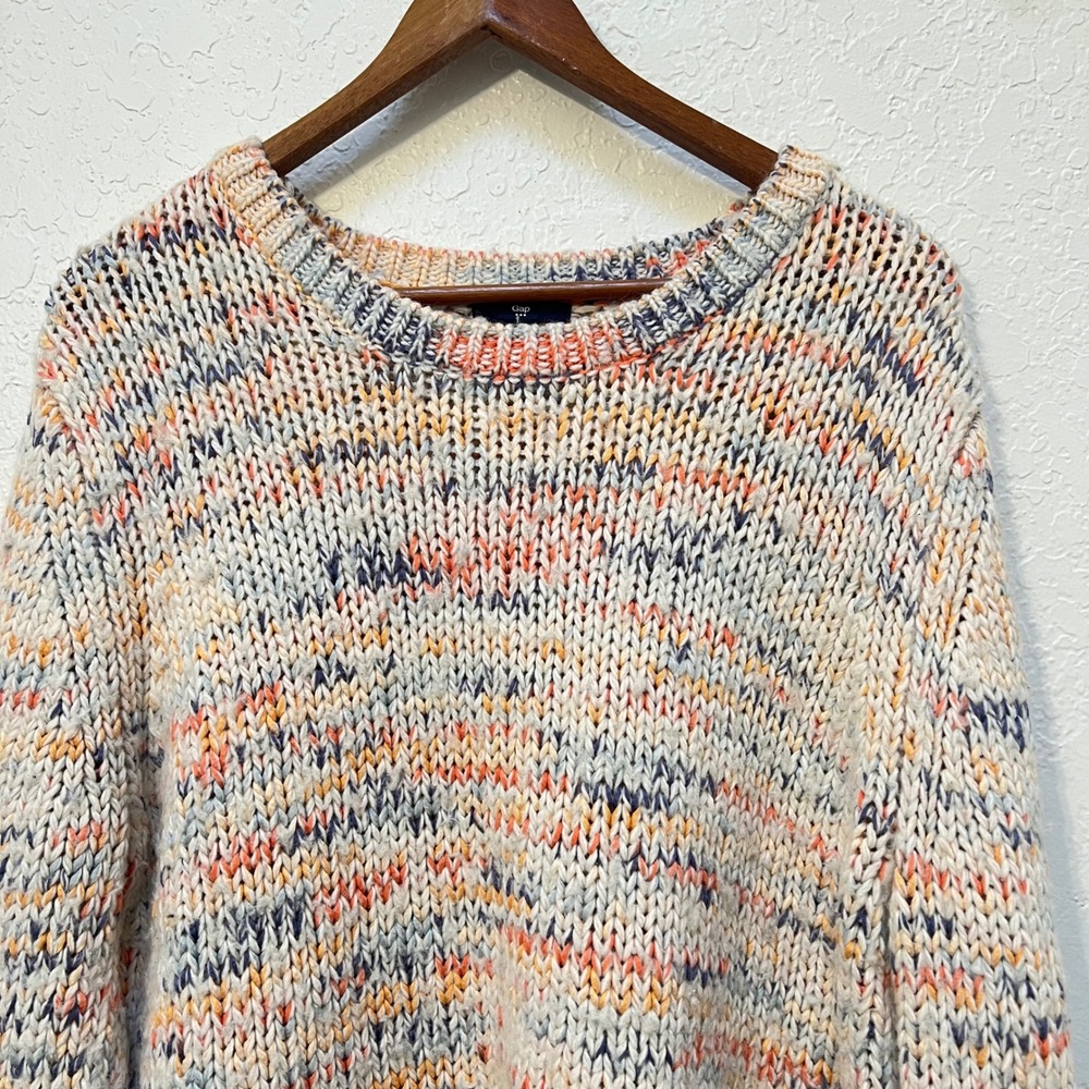 Gap Womens Large Space Dye Chunky Knit Sweater Multi Color Wool Blend Crewneck - Picture 2 of 6